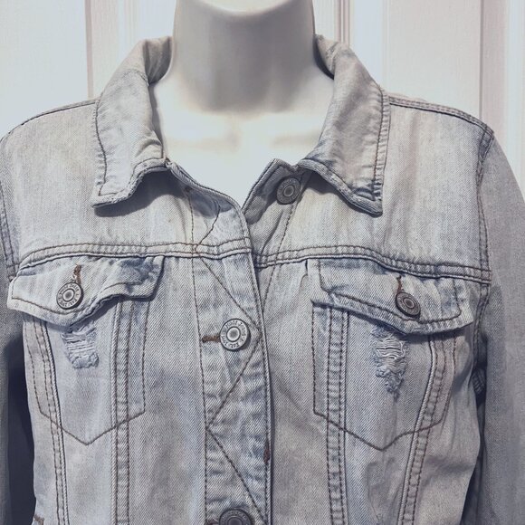 Mudd Y2K Stone Washed Distressed Denim/Jean Long Sleeve Jacket-Medium-Button Up - Picture 4 of 16